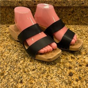 Trippen Wood Black Leather Platform Sandals Clogs Slides 38 US 7 Retro Mod Big 8